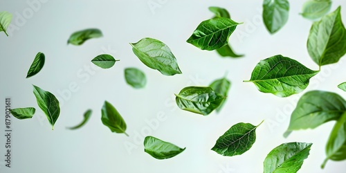 Wallpaper Mural Isolated green leaves on a plain background appearing to be in motion. Concept Green Leaves, Motion Blur, Isolated, Plain Background, Nature Aesthetics Torontodigital.ca