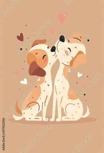 Wallpaper Mural Delicate Flat Style Illustration Featuring Two Happy Dogs Kissing, Accented with Pastel Pink and Beige Torontodigital.ca
