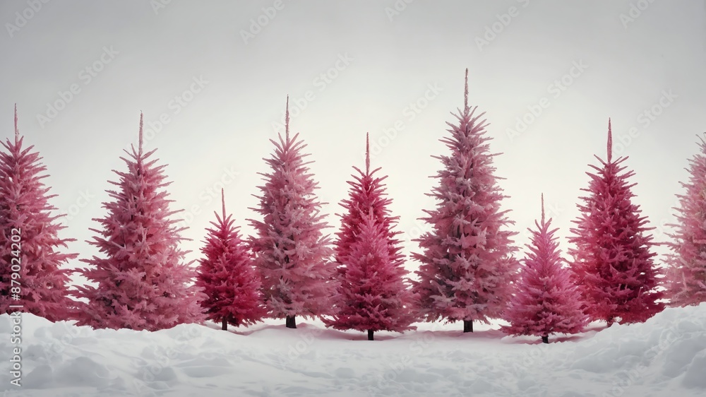 Obraz premium Pink Christmas trees on white background
