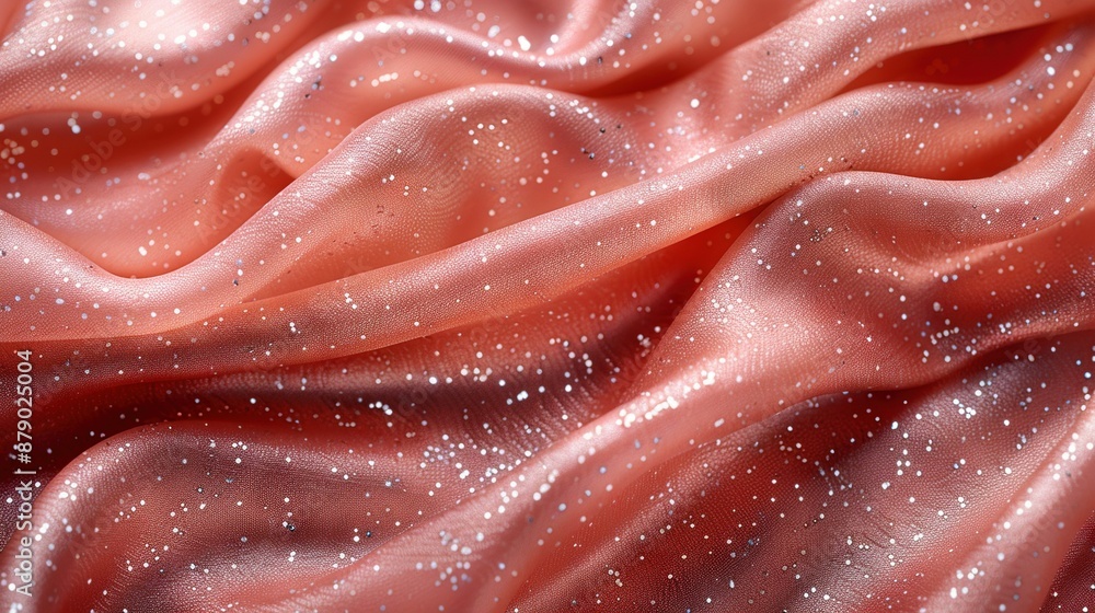 A pink fabric with white speckles and a black dot on the bottom is visible in close-up detail A pink fabric with white speckles and a black dot on the bottom is visible in close-up detail