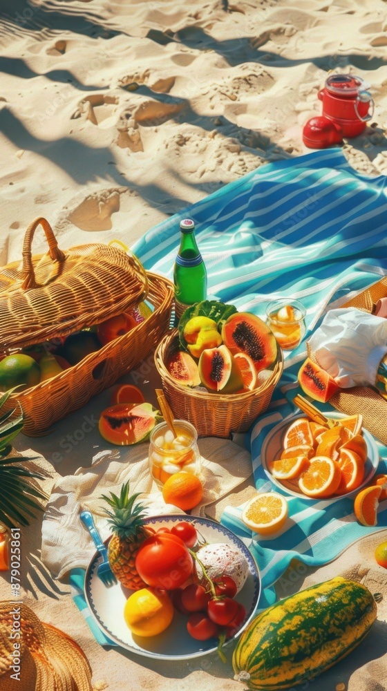 Fototapeta premium sports equipment, beach picnic, garden cleanup, family sunbathing, BBQ drinks