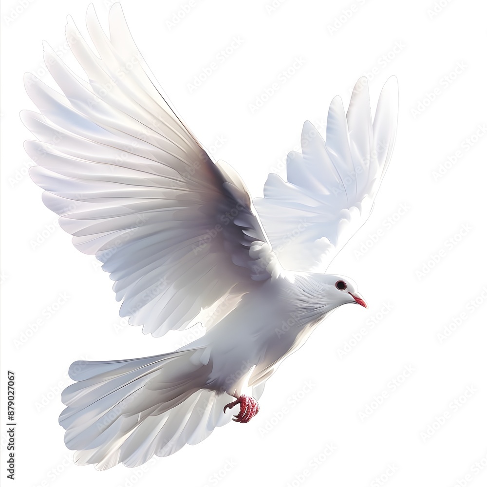 Illustration of a white dove in flight on a white background,
Illustration of a white dove in flight on a white background,