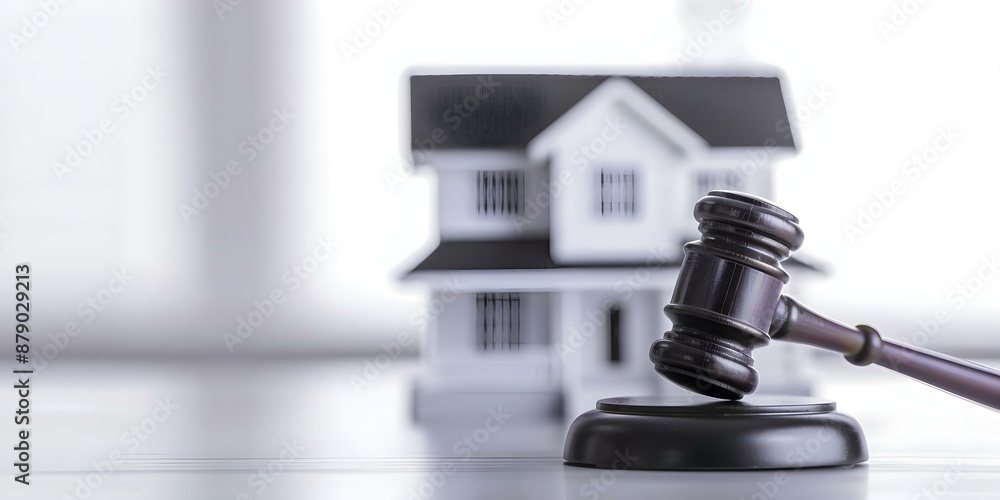 Auction property law featuring gavel house model for real estate transactions. Concept Real Estate Auctions, Property Law, Auction Process, Gavel Bidding, House Models Auction property law featuring gavel house model for real estate transactions. Concept Real Estate Auctions, Property Law, Auction Process, Gavel Bidding, House Models