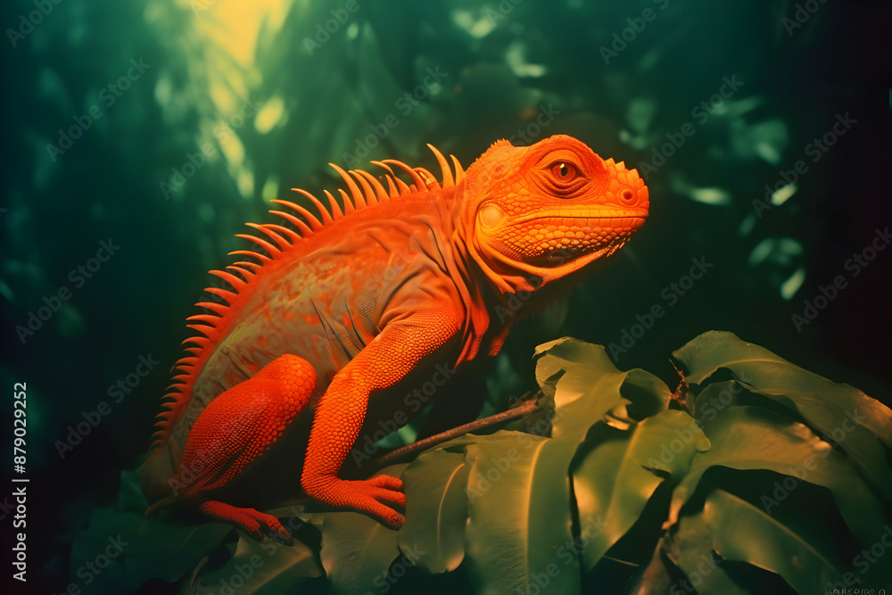 Orange Lizard on Green Leaves Illustration Orange Lizard on Green Leaves Illustration