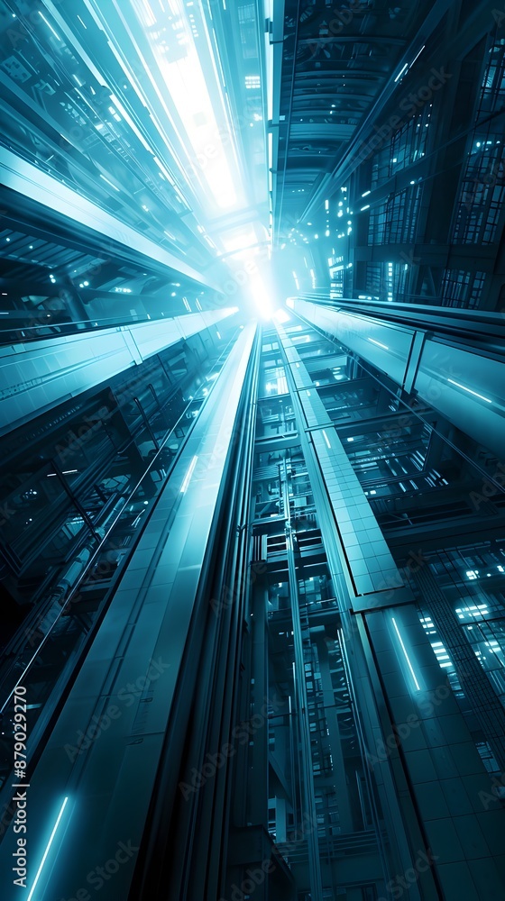 Obraz premium Futuristic Space Elevator Concept with Holographic Structural Design and Advanced Engineering