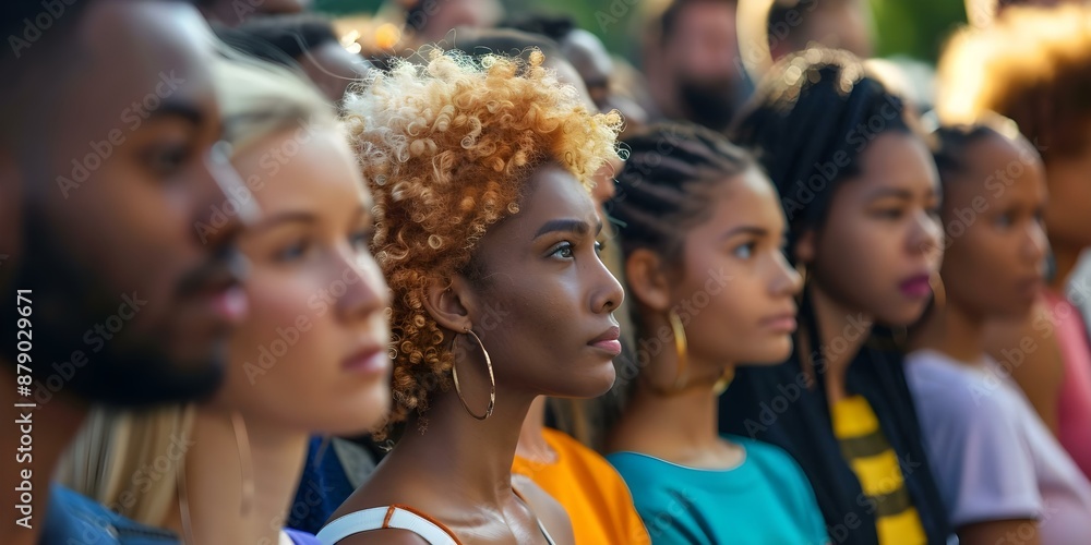 Diverse crowd with colorful styles and skin tones in profile view. Concept Diverse Fashion, Colorful Style, Portrait Photography, Skin Tones, Profile View Diverse crowd with colorful styles and skin tones in profile view. Concept Diverse Fashion, Colorful Style, Portrait Photography, Skin Tones, Profile View