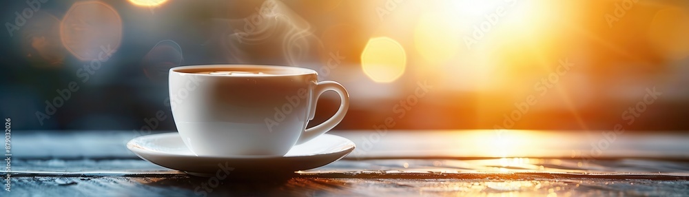 Obraz premium The late afternoon sun casting a warm glow on a cup of coffee