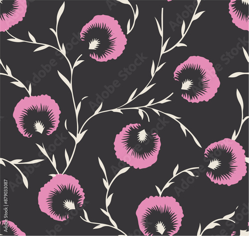 Big flowers pattern, upscale floral pattern. graphical textures floral, trendy colors pattern , flowers background with leaves. vector illustration.
