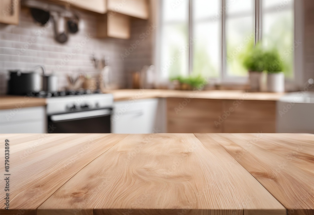Rustic wooden table in a modern kitchen with a blurred background, perfect for product displays, food photography, or home design inspirations, showcasing natural textures. Rustic wooden table in a modern kitchen with a blurred background, perfect for product displays, food photography, or home design inspirations, showcasing natural textures.