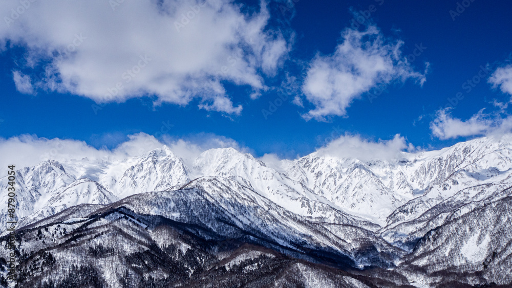 Obraz premium 雪に覆われた北アルプス 長野県白馬村