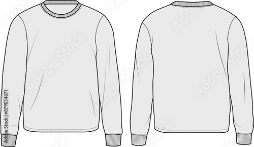 Knit weatshirt technical fashion illustration design template with ribbed cuffs, regular fit and long sleeves front and back view