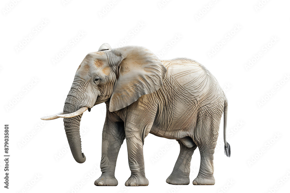 Photo of adult African Elephant facing side walking. Isolated on white background. Photo of adult African Elephant facing side walking. Isolated on white background.