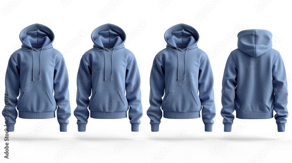 Four Views of a Blue Hoodie Mockup Four Views of a Blue Hoodie Mockup