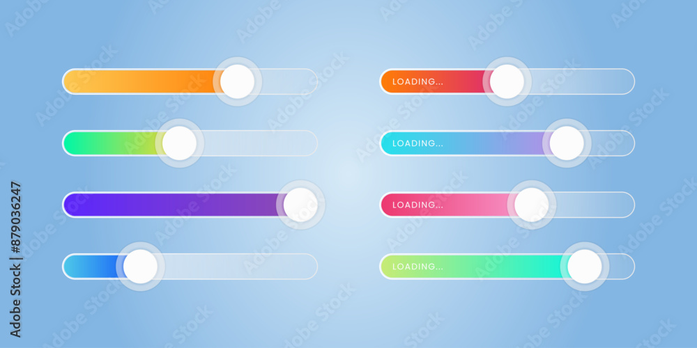 Set of switch slider icon and colorful Loading Bar illustration. Set of switch slider icon and colorful Loading Bar illustration.