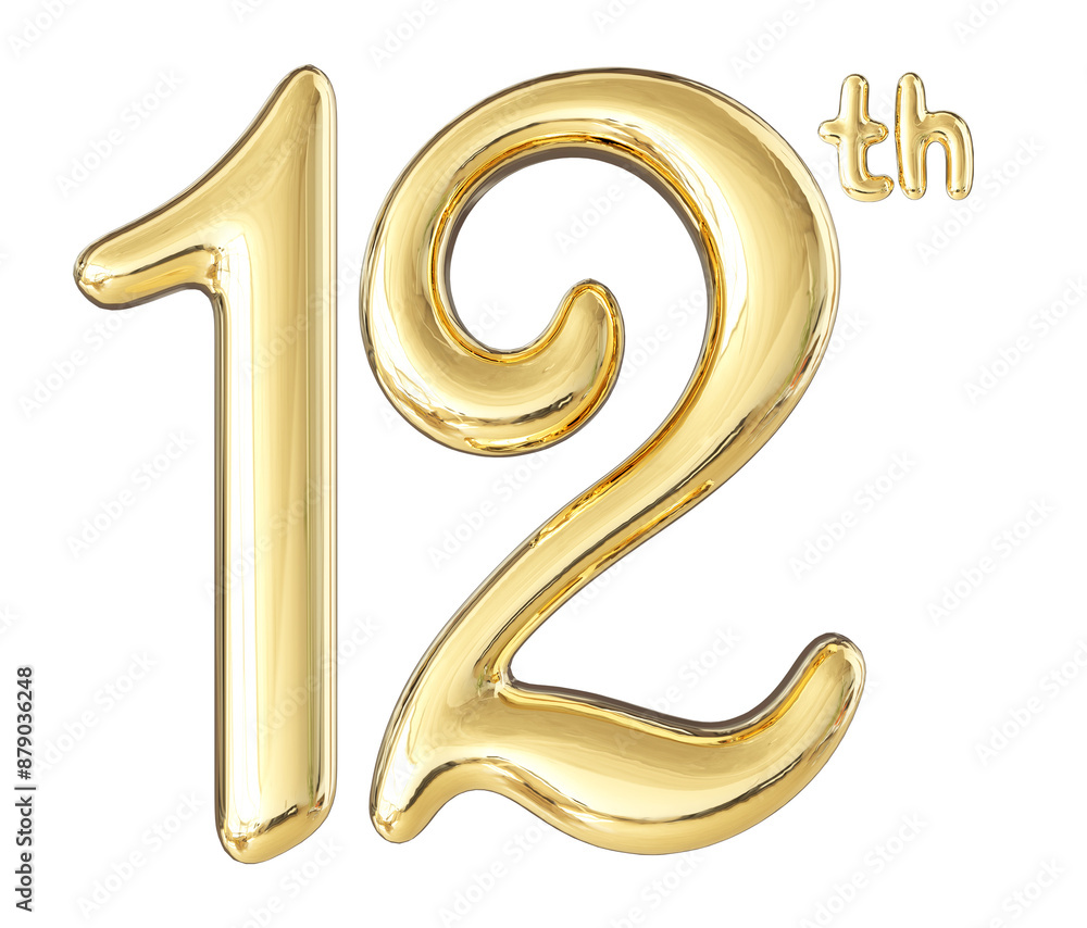 12th Anniversary Gold Number 3D 12th Anniversary Gold Number 3D