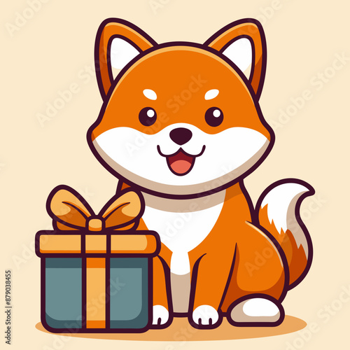 cute shiba inu brought a christmas present