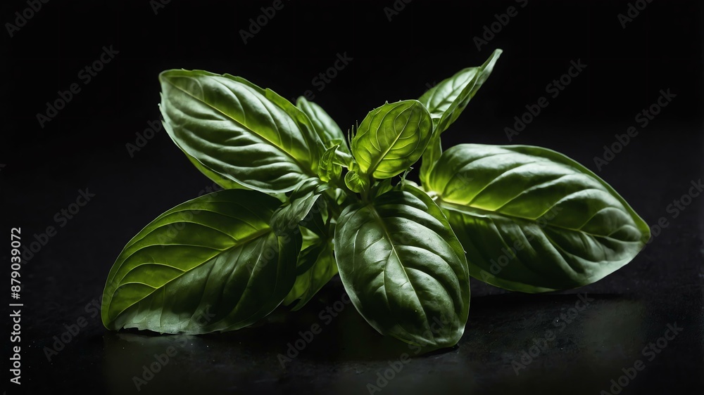 Obraz premium single basilherb in a black background