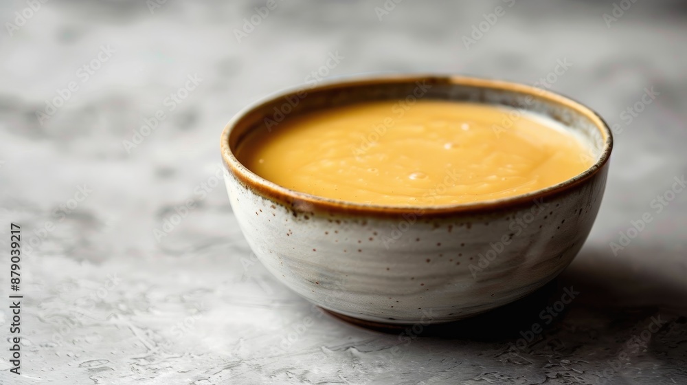 Side view of a bowl with Mexican crema sauce homemade Side view of a bowl with Mexican crema sauce homemade