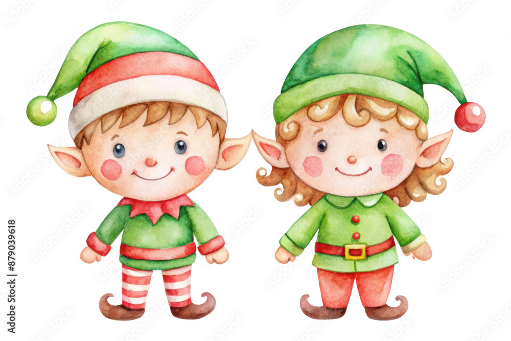 Cute Elf girl and boy. Children dressed as elves on transparent background. Helpers of Santa Claus. New Year Christmas. Card with cute elves. Greeting card, invitation Cute Elf girl and boy. Children dressed as elves on transparent background. Helpers of Santa Claus. New Year Christmas. Card with cute elves. Greeting card, invitation