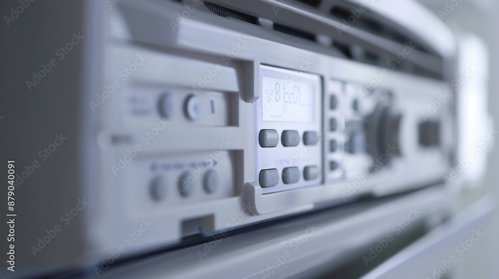 Modern Cassette Air Conditioner Panel with Digital Controls Close-Up Shot Modern Cassette Air Conditioner Panel with Digital Controls Close-Up Shot