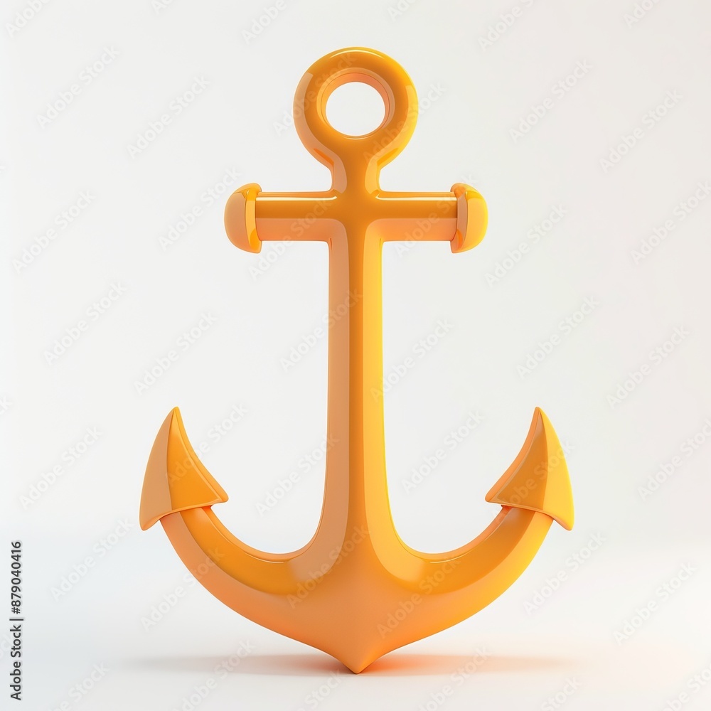 Bright Orange 3D Anchor Icon with Smooth Design Bright Orange 3D Anchor Icon with Smooth Design