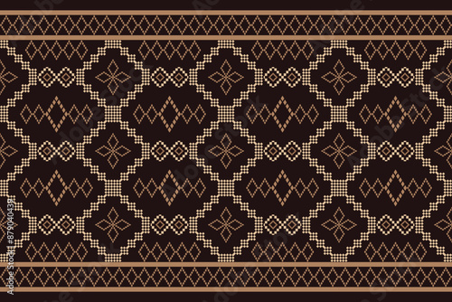 Geometric Pattern Traditional Tribal Style, Pixel Embroidery, Geometric Pattern. Beautiful Background Pattern,Fabric Pattern For Clothes ,Dress, Carpet, Curtain, Sarong, Sari, Scarves, Batik.