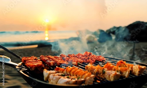 barbeque grill on beach background