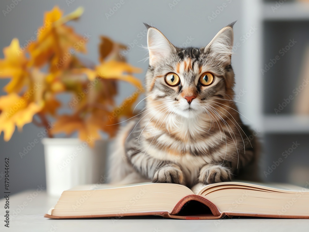 Witch s cat sitting on a spell book, Halloween, magical companion Witch s cat sitting on a spell book, Halloween, magical companion