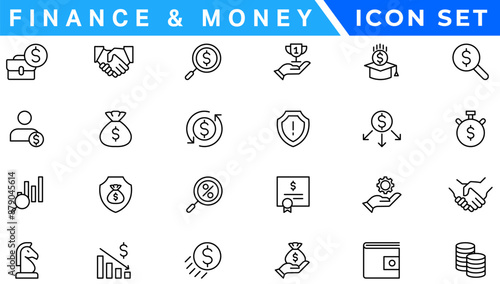 Money line icons. Set of Banking, Wallet and Coins icons. Credit card, Currency exchange and Cashback money service. Euro and Dollar, Cash wallet, exchange. Banking credit card, atm payment