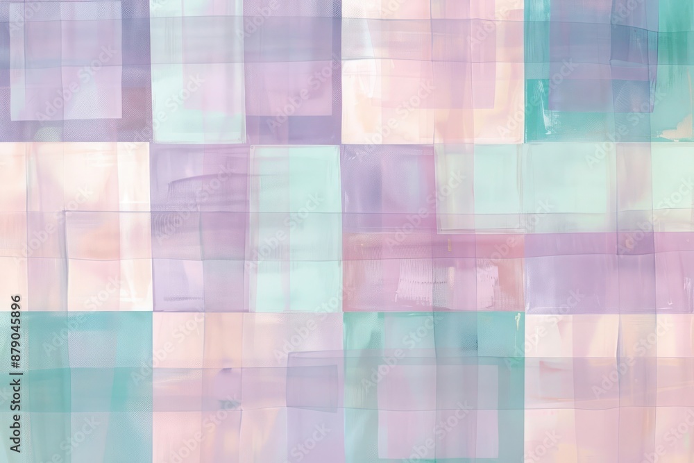 A soothing abstract background featuring a grid of geometric patterns in soft pastels, with squares and rectangles in gentle hues of lavender, blush pink, and light teal, evoking a serene atmosphere. A soothing abstract background featuring a grid of geometric patterns in soft pastels, with squares and rectangles in gentle hues of lavender, blush pink, and light teal, evoking a serene atmosphere.