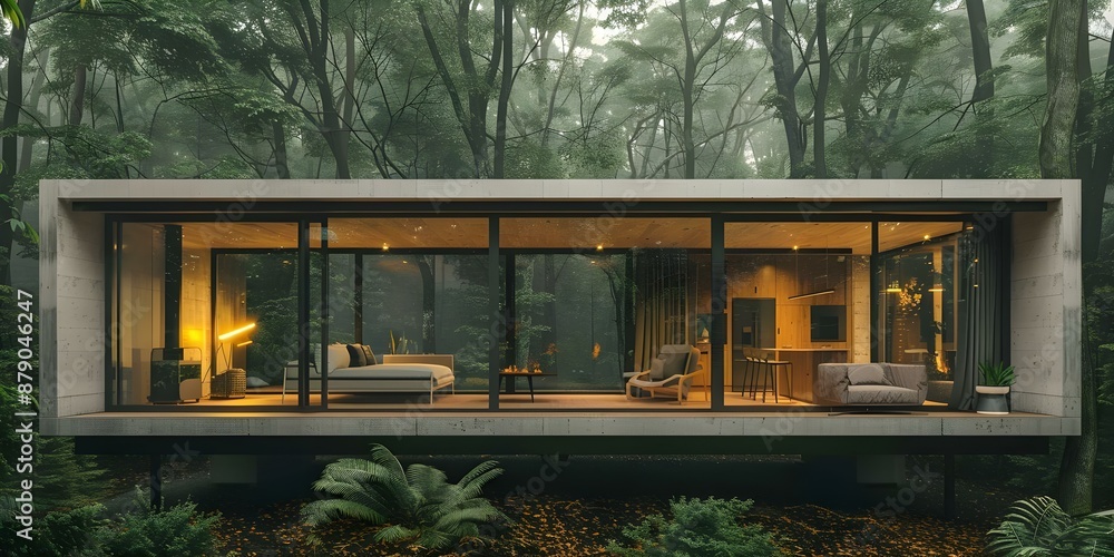 View of Minimalist Tiny Home with Floor Plan. Concept Tiny Home Design ...