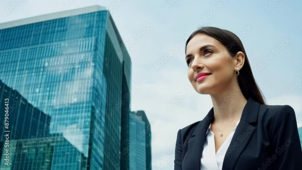 Confident businesswoman in front of city building.generative ai Confident businesswoman in front of city building.generative ai
