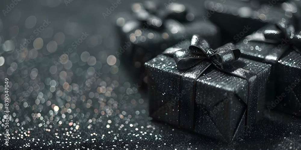 Glittery Black Gift Boxes Ideal for Black Friday Social Media Posts. Concept Black Friday, Social Media Posts, Glittery Gift Boxes, Marketing, E-commerce Glittery Black Gift Boxes Ideal for Black Friday Social Media Posts. Concept Black Friday, Social Media Posts, Glittery Gift Boxes, Marketing, E-commerce