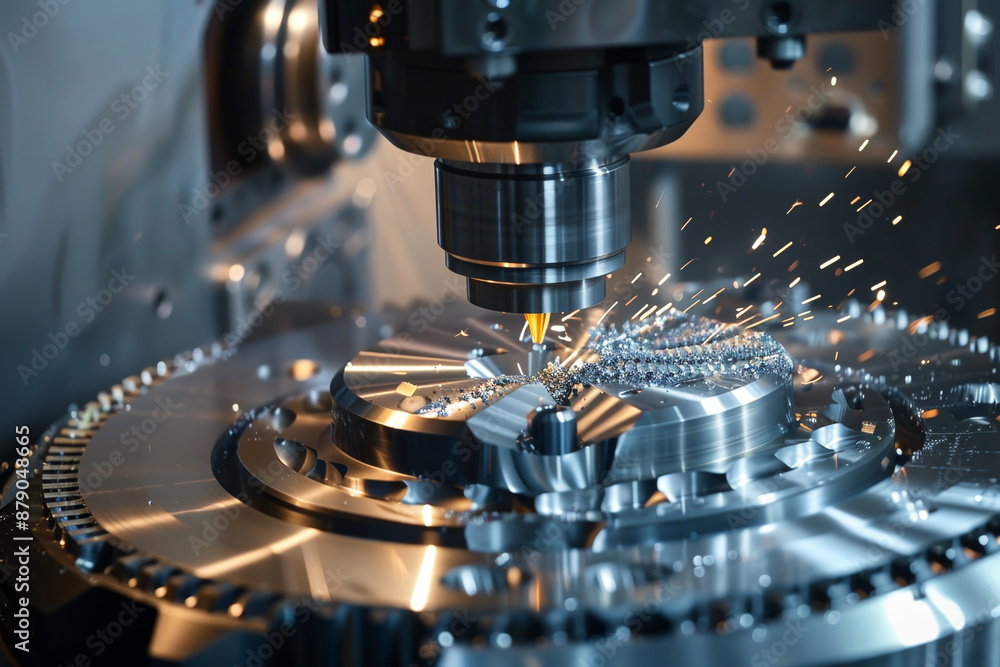 A machine is cutting a piece of metal A machine is cutting a piece of metal