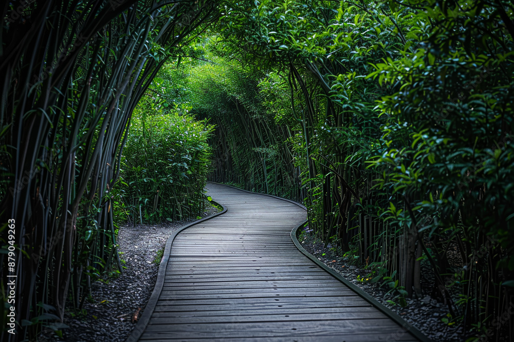 A path through a forest with trees on either side A path through a forest with trees on either side