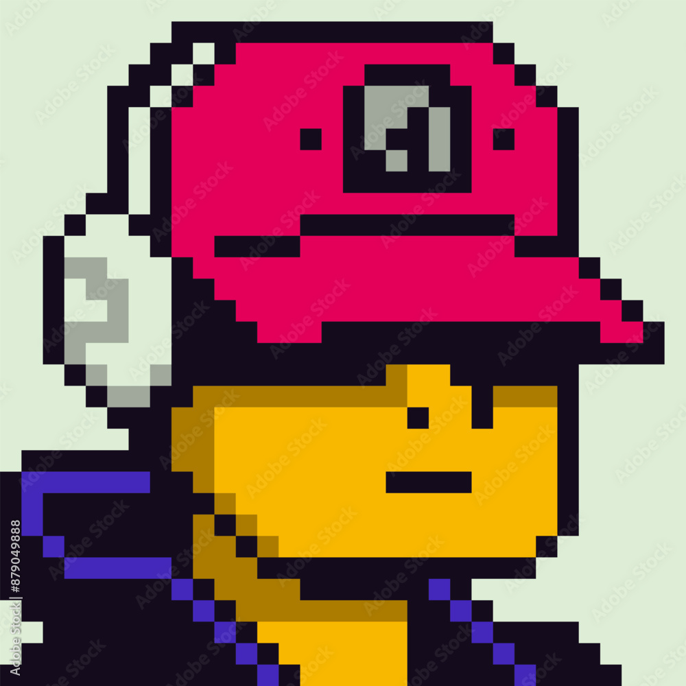 Pixel art boy in headphones, male character 8-bit, 80-s, avatar, guy face, cartoon vector icon, game user, web profile persons, people, social net portrait. Pixel art boy in headphones, male character 8-bit, 80-s, avatar, guy face, cartoon vector icon, game user, web profile persons, people, social net portrait.