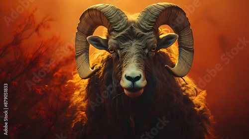 Majestic Ram Portrait in Golden Light - Realistic Animal Illustration