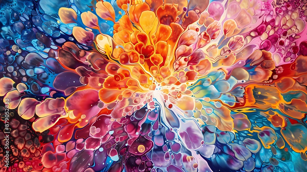 Obraz premium An explosion of vivid colors converging into a mesmerizing kaleidoscopic pattern on canvas.