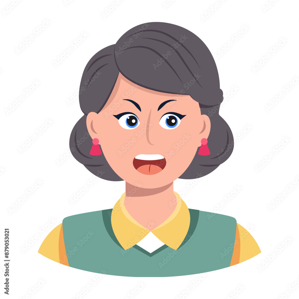 Angry woman shouting icon in flat style
Angry woman shouting icon in flat style