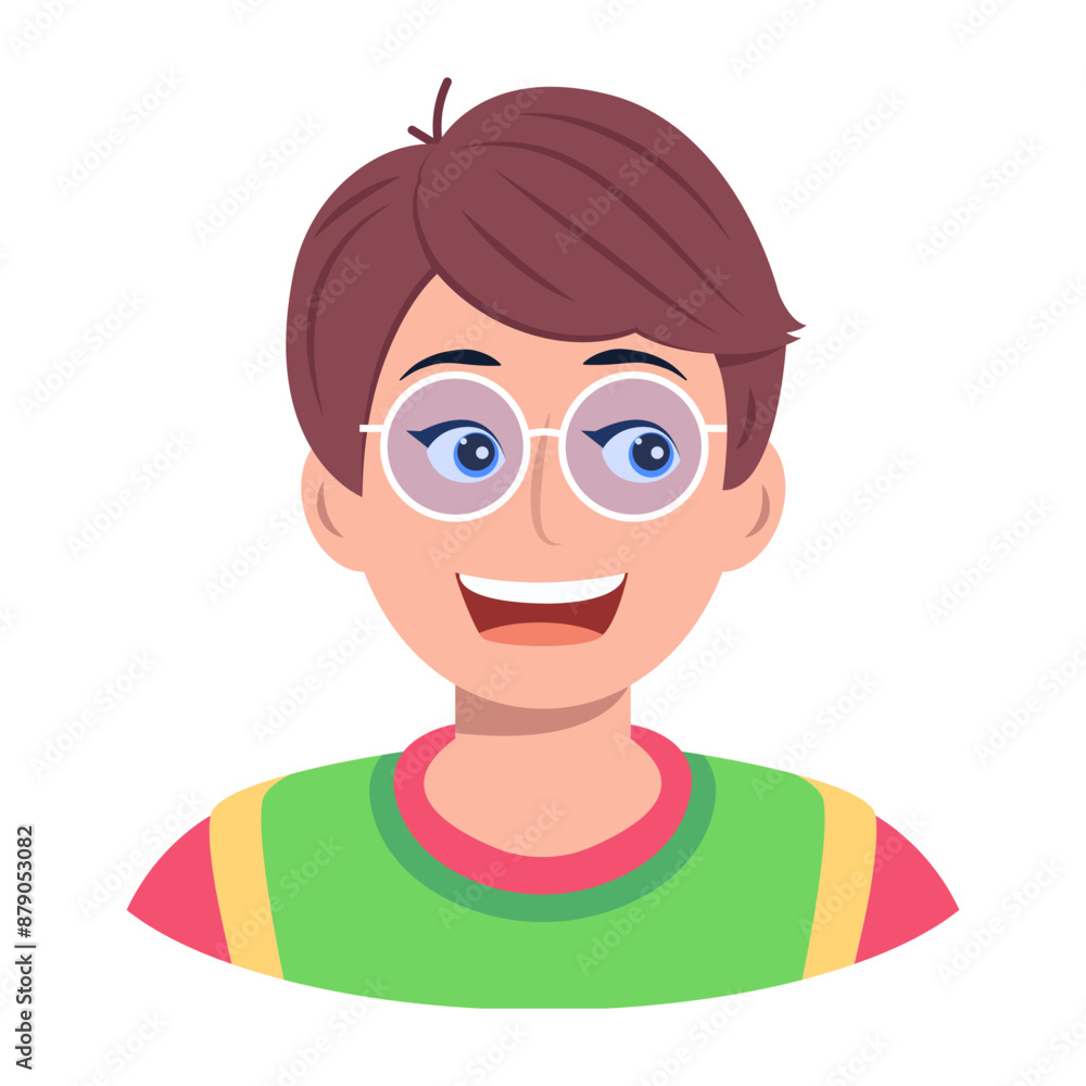 Happy boy wearing glasses, flat style character
Happy boy wearing glasses, flat style character