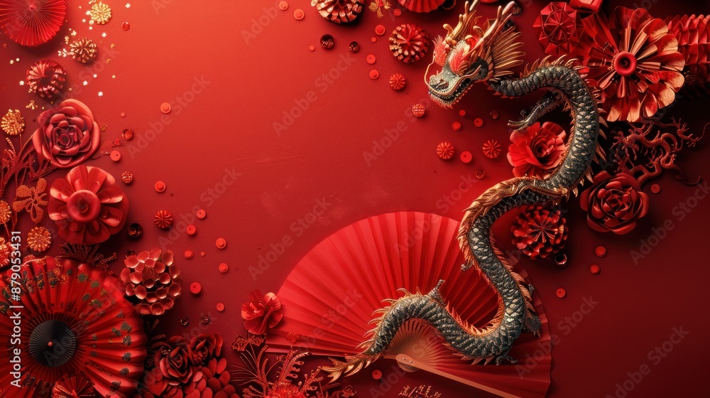 Chinese New Year Dragon and Red Accents Chinese New Year Dragon and Red Accents