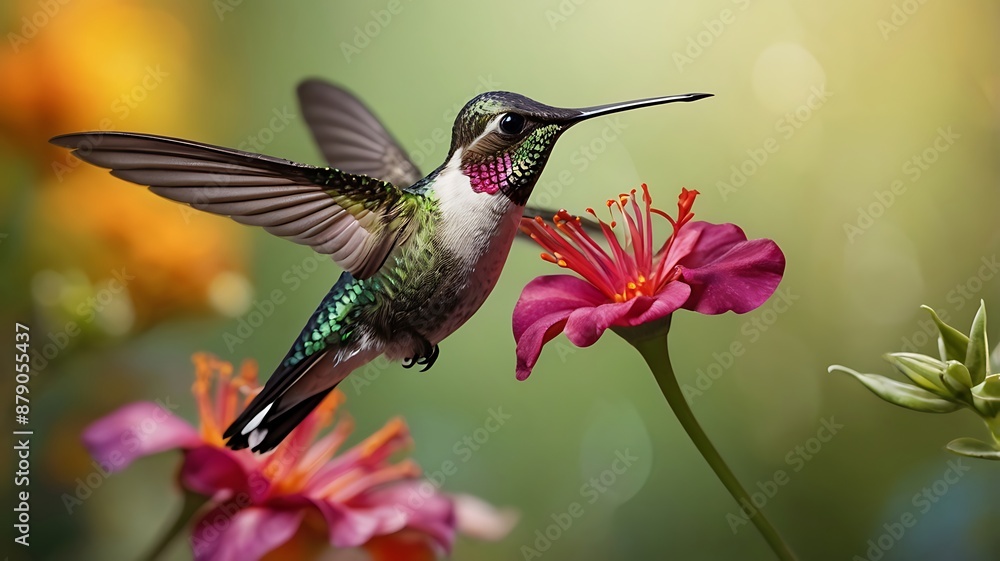 Fototapeta premium Hummingbird Hovering Over Beautiful Flower