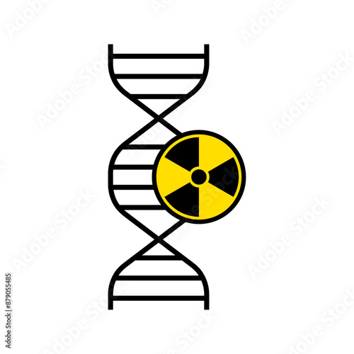 DNA with radioactive symbol, radiation genetic mutation  icon vector
