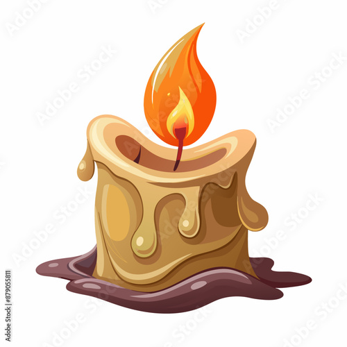 Burning wax candle. Cartoon vector illustration. Item for divination, witch,  lighting (16)