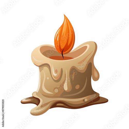 Burning wax candle. Cartoon vector illustration. Item for divination, witch,  lighting (18)