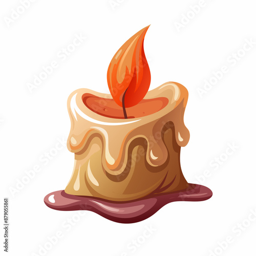 Burning wax candle. Cartoon vector illustration. Item for divination, witch,  lighting (21)