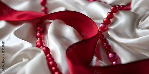 Raising Awareness for Conditions like Latex Allergy with the Red Pearl Ribbon. Concept Health Awareness, Latex Allergy, Red Pearl Ribbon, Medical Conditions, Community Support photo