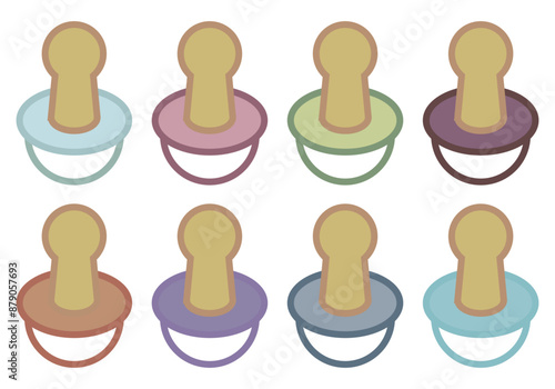 Hoja de iconos de chupete para bebes azul, rosa, verde, morado y azul