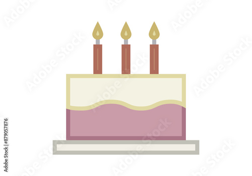 Tarta de fresa con nata y tres velas de cumpleaños