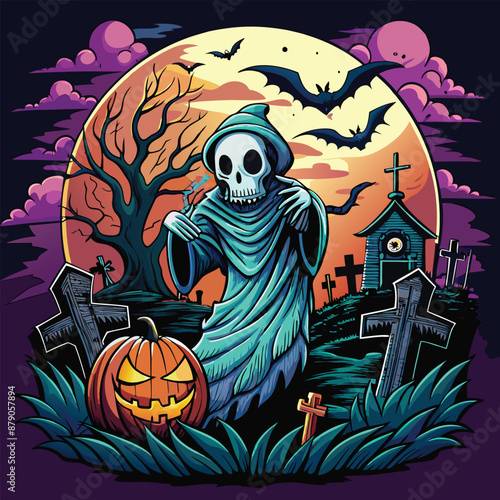 Halloween background with pumpkin illustration.